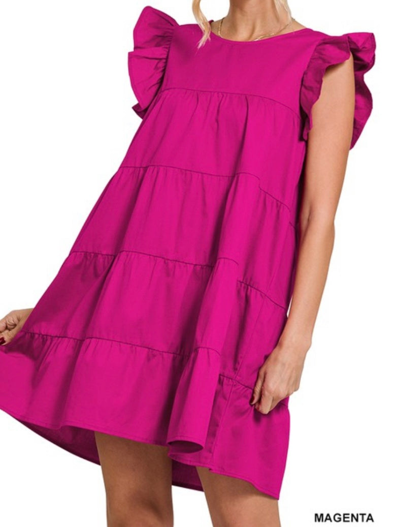 Angel Sleeve Tiered Short Dress