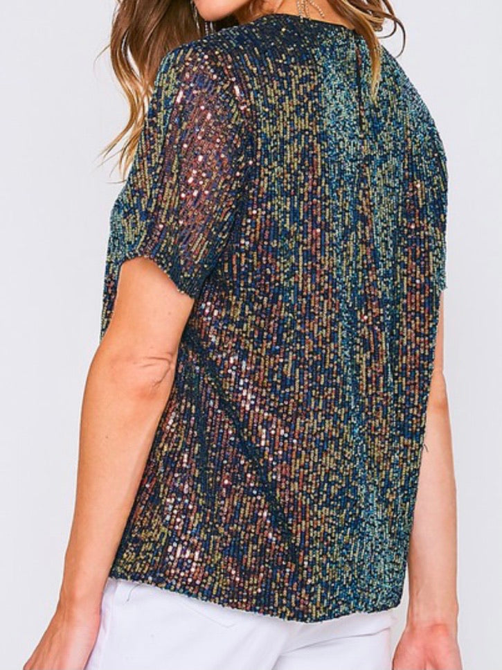 Sequin Round Neck Top