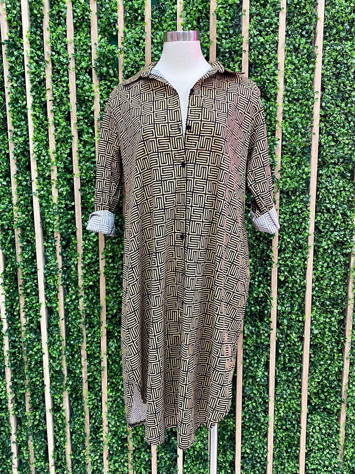 Geo Print Blouse Dress