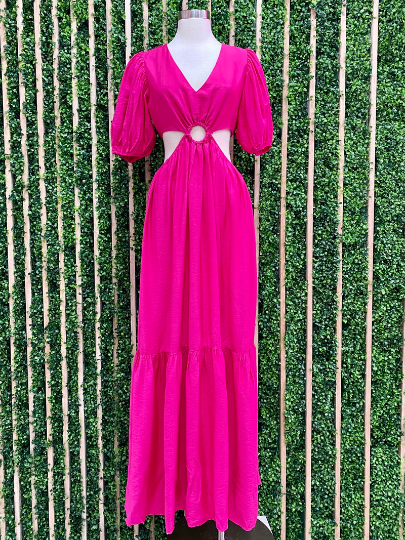 Magenta Cutout V Neck Maxi Dress