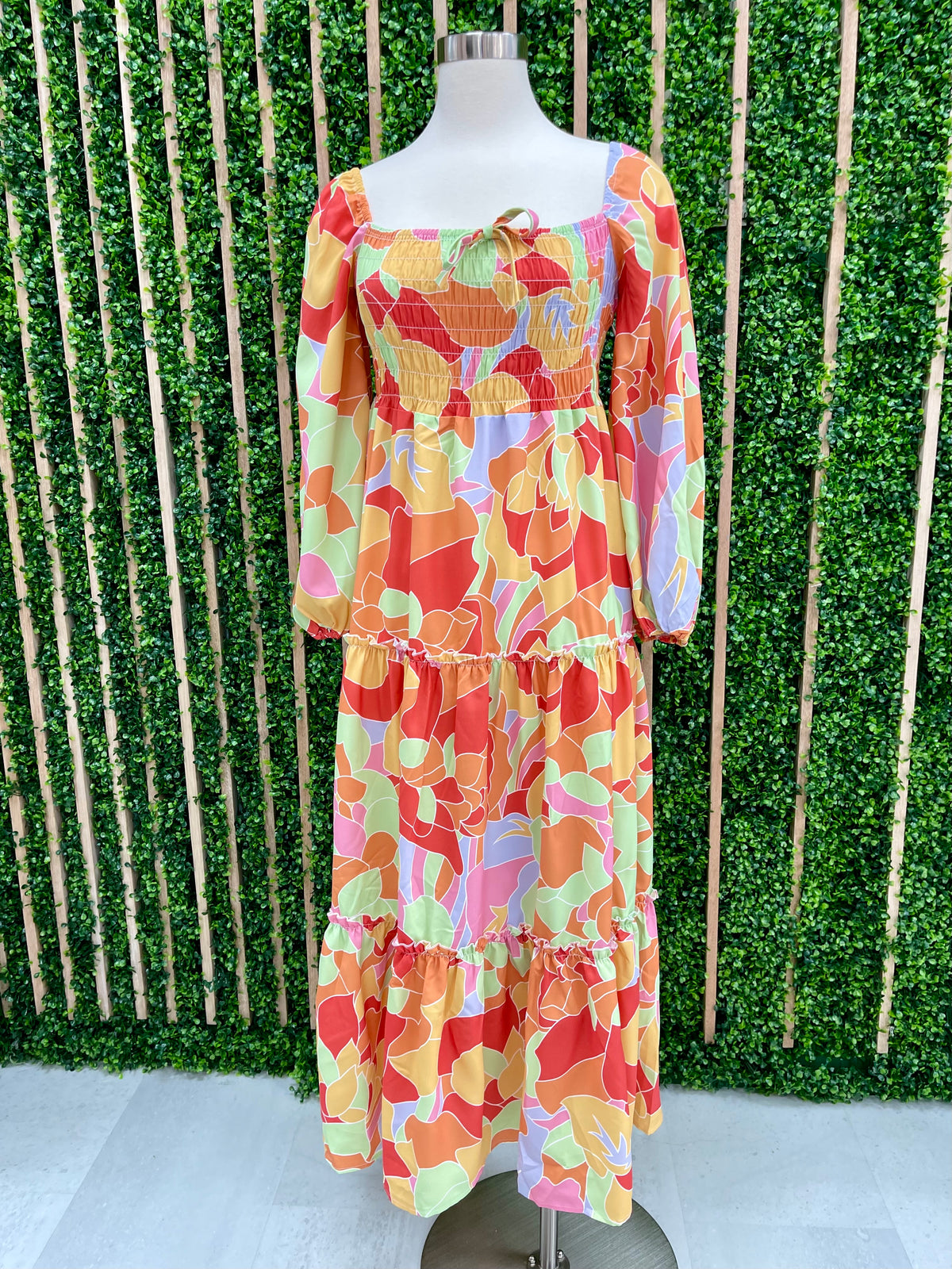 Abstract Floral Bright Maxi Dress