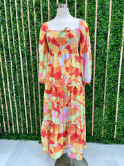 Abstract Floral Bright Maxi Dress