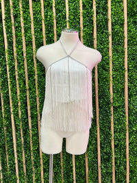 Rhinestone Detail Halter Fringe Top