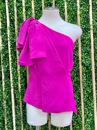 Magenta Bow Detail One Shoulder Top