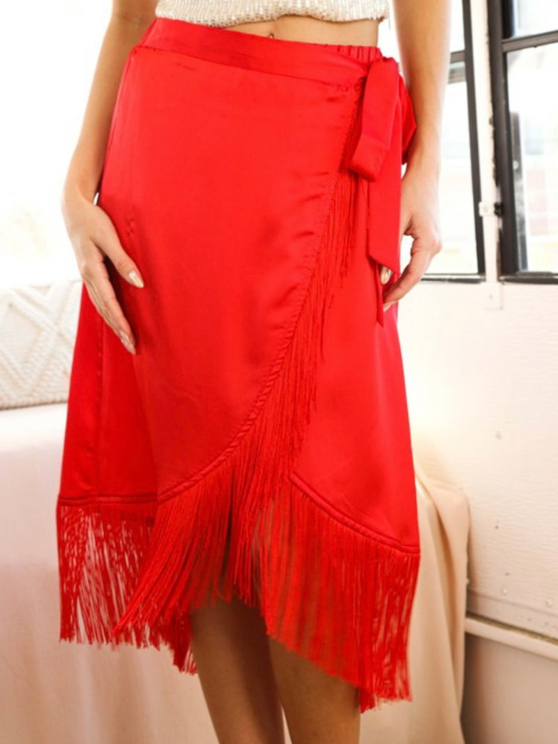 Fringe Detail Wrap Skirt