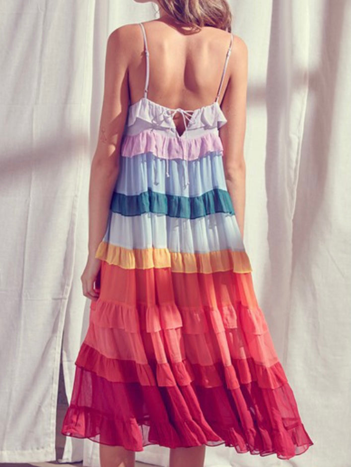 Rainbow tiered Maxi Dress