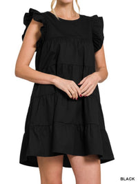 Angel Sleeve Tiered Short Dress