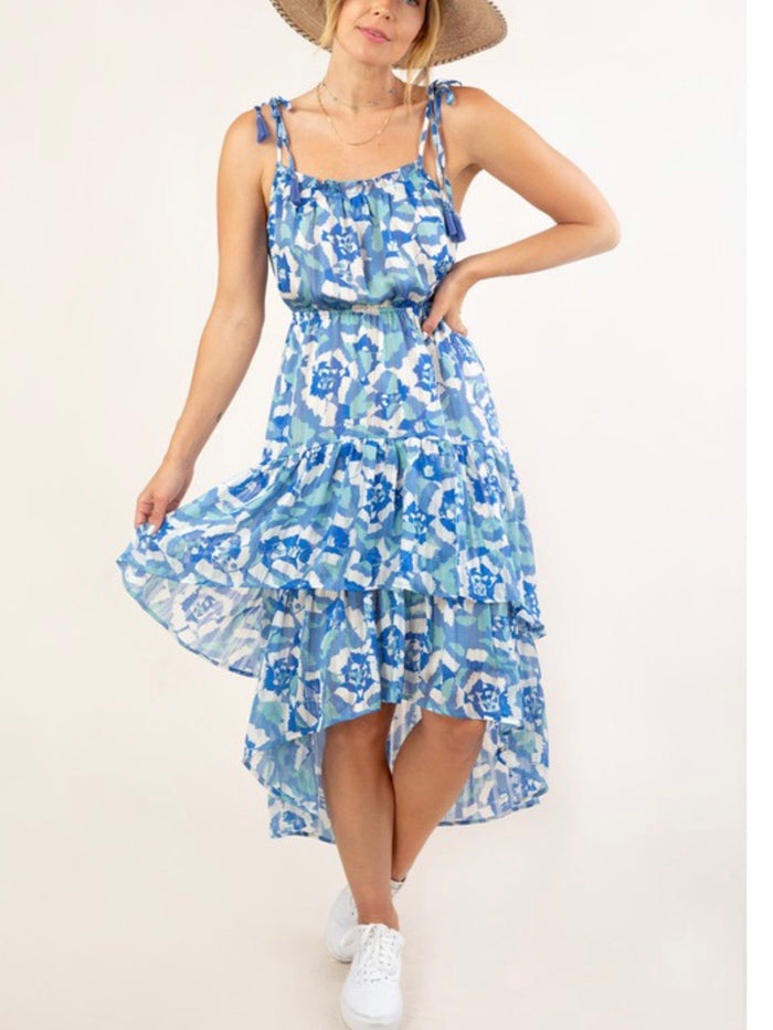 Blue Abstract Hi Low Dress