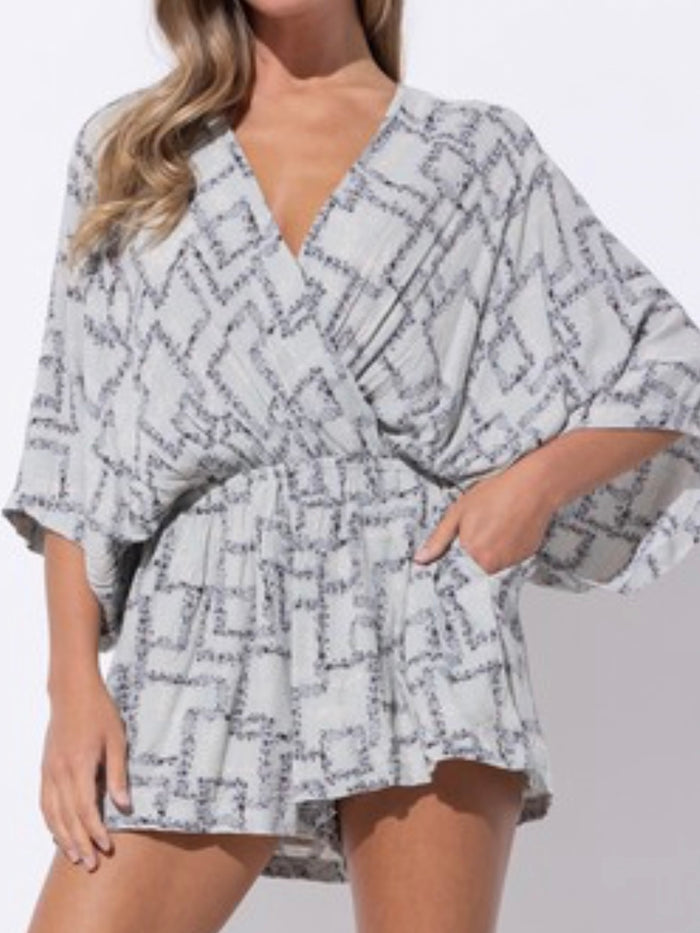 Sage / Grey Boho Print Romper