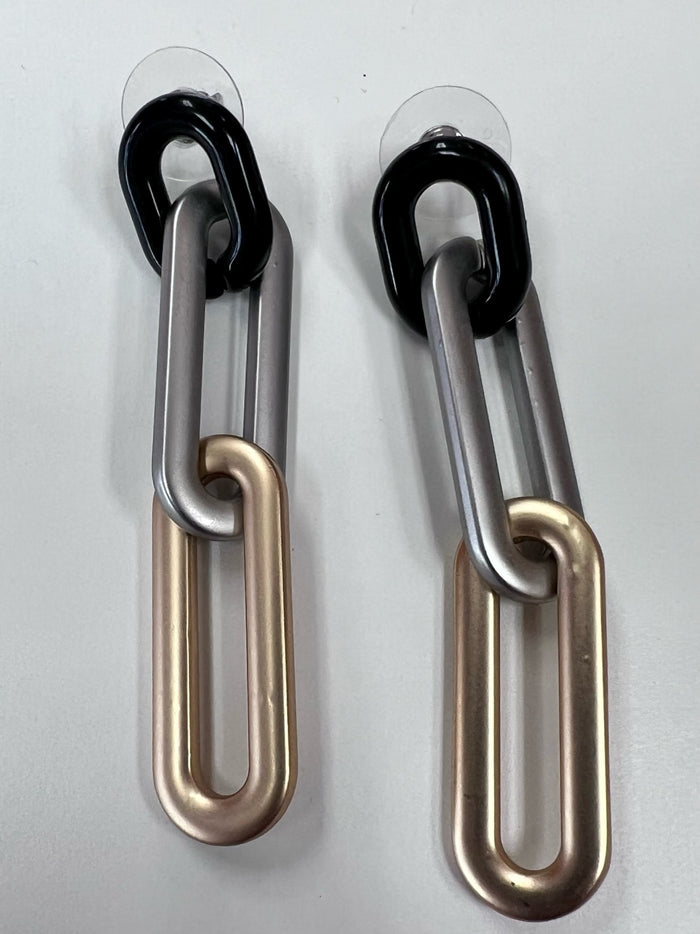 Black Gold Silver Links Earrings