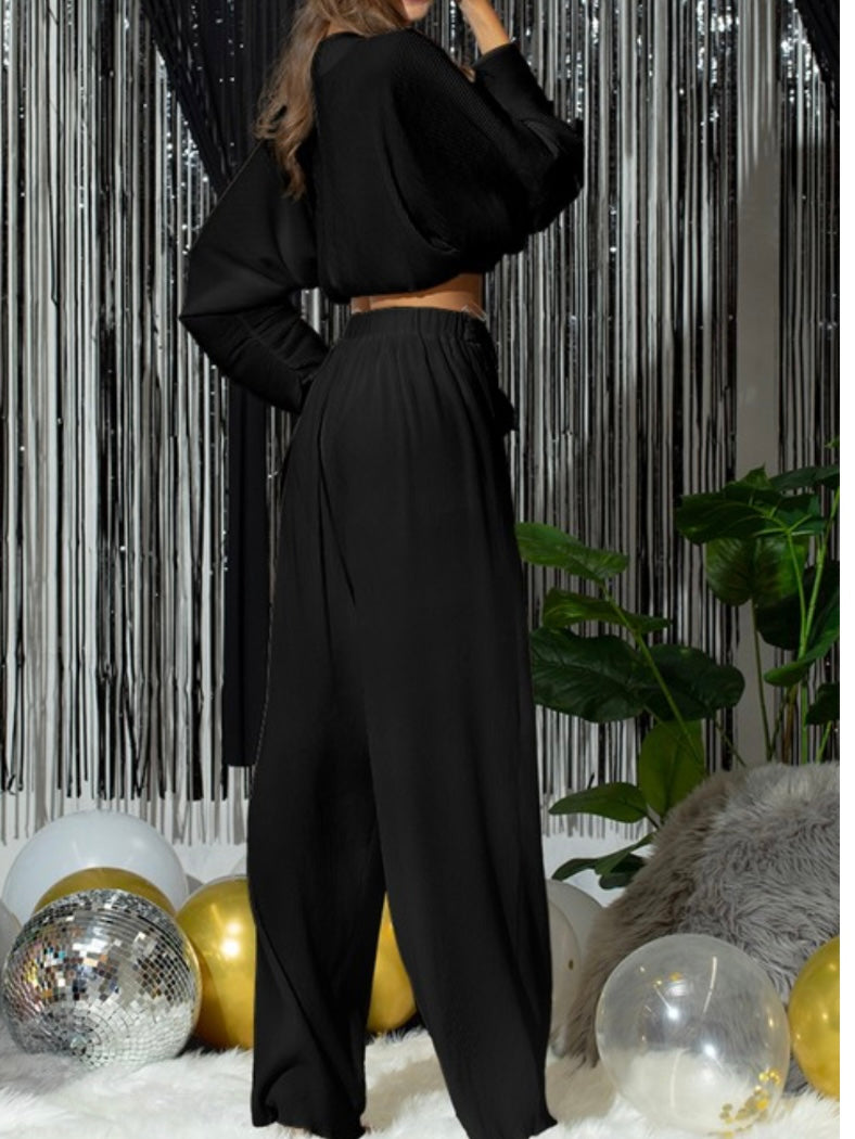 Black Pleated Wide Leg Pants