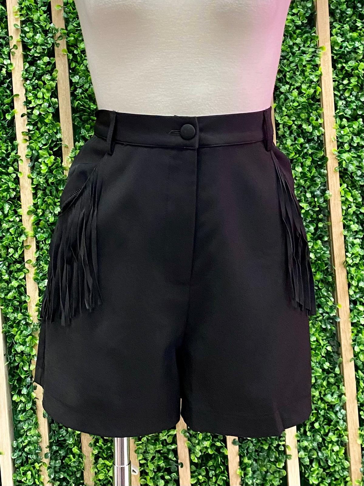 Black Fringe Detail Shorts