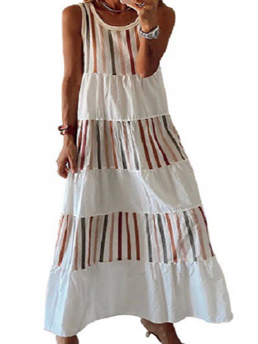 Tiered Stripe Block Maxi Dress