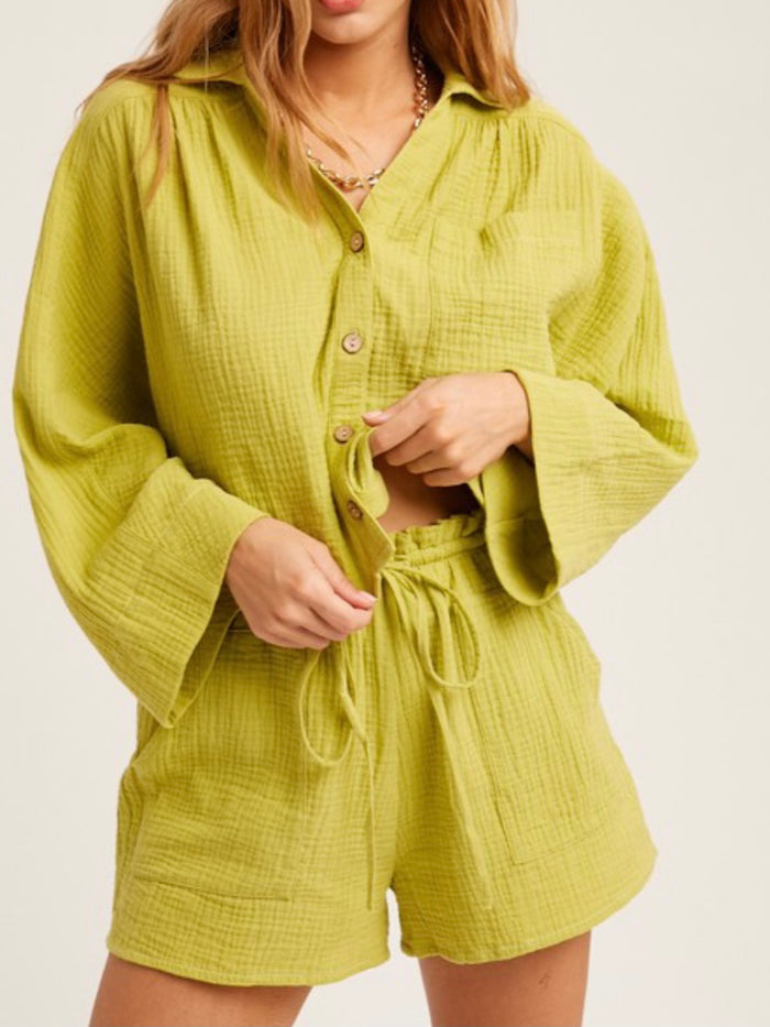 Lime Gauze Short Pant Set