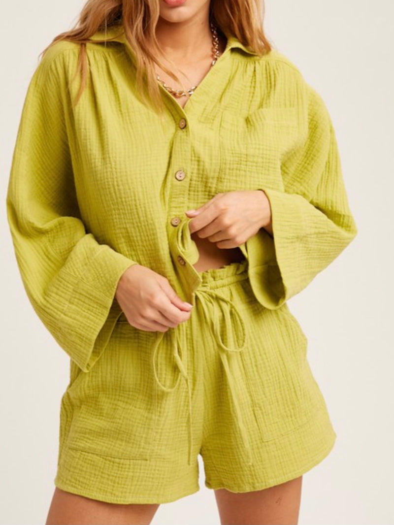 Lime Gauze Short Pant Set