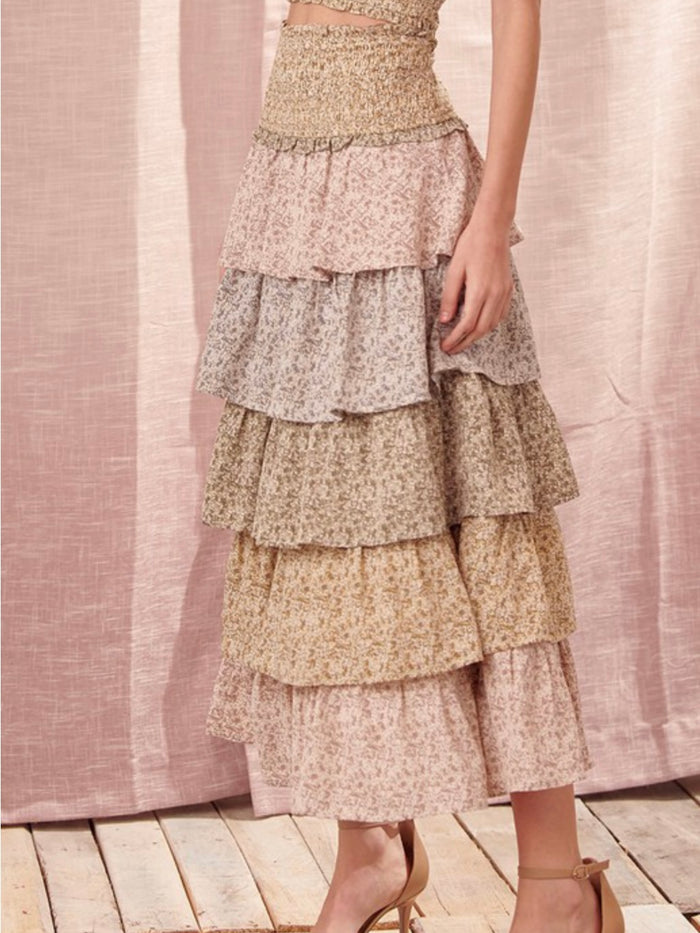 Ditsy Floral Tiered Midi Skirt