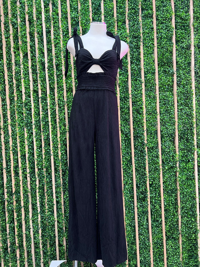 Black Cutout Pleated Jumpsuit