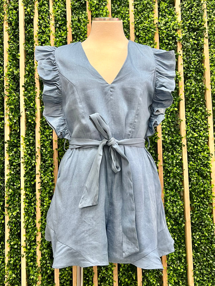 Ruffled Chambray Romper