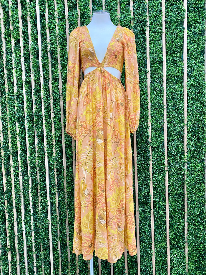 Coral Orange Cutout Maxi Dress