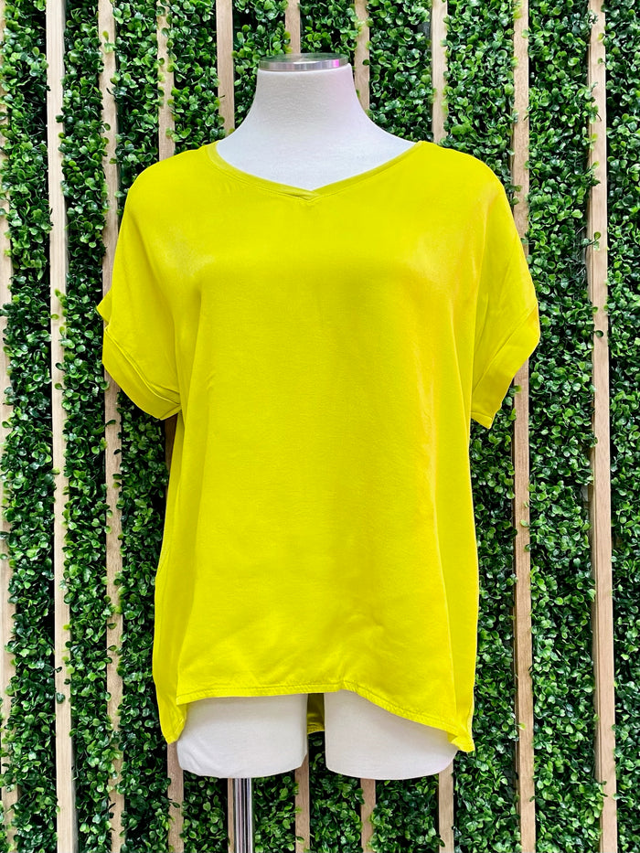 Chartreuse Green V Neck Top