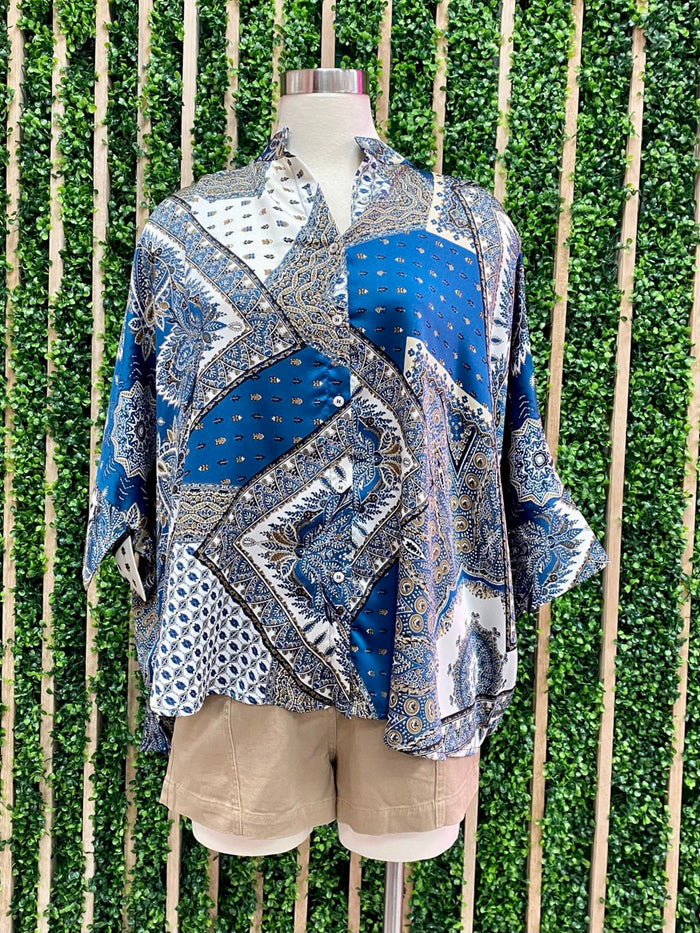Navy Paisley Blouse