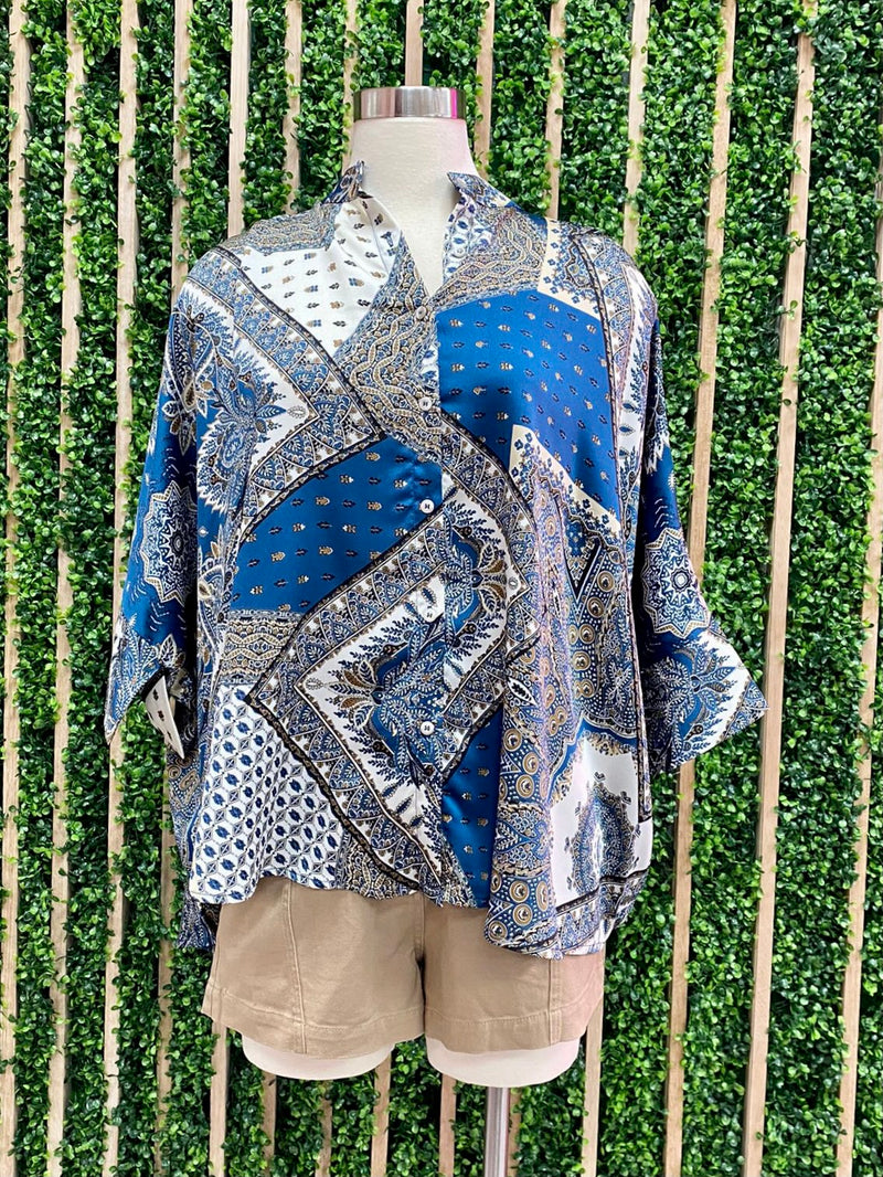 Navy Paisley Blouse