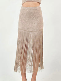 Beige Fringe Detail Knit Skirt