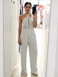 Green Striped Halter Jumpsuit