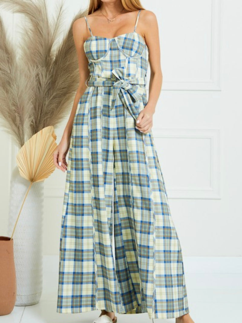 Plaid Strapless Bustier Jumpsuit