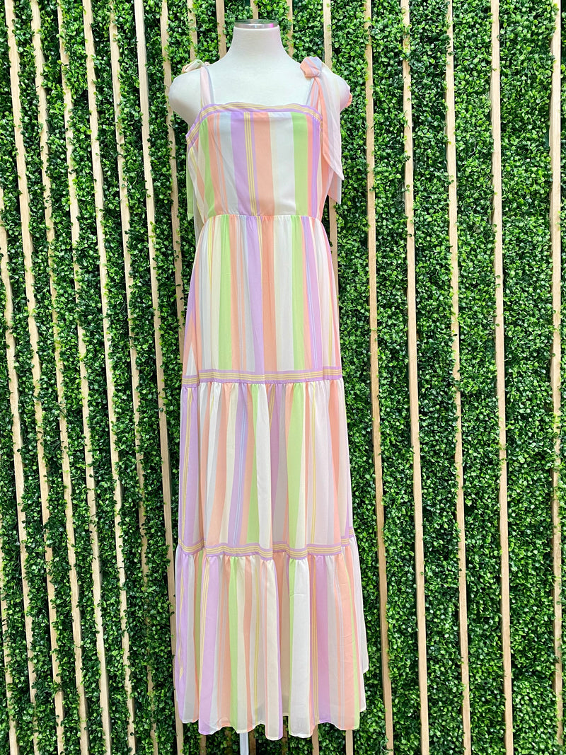 Ivory Peach Lilac Striped Maxi Dress