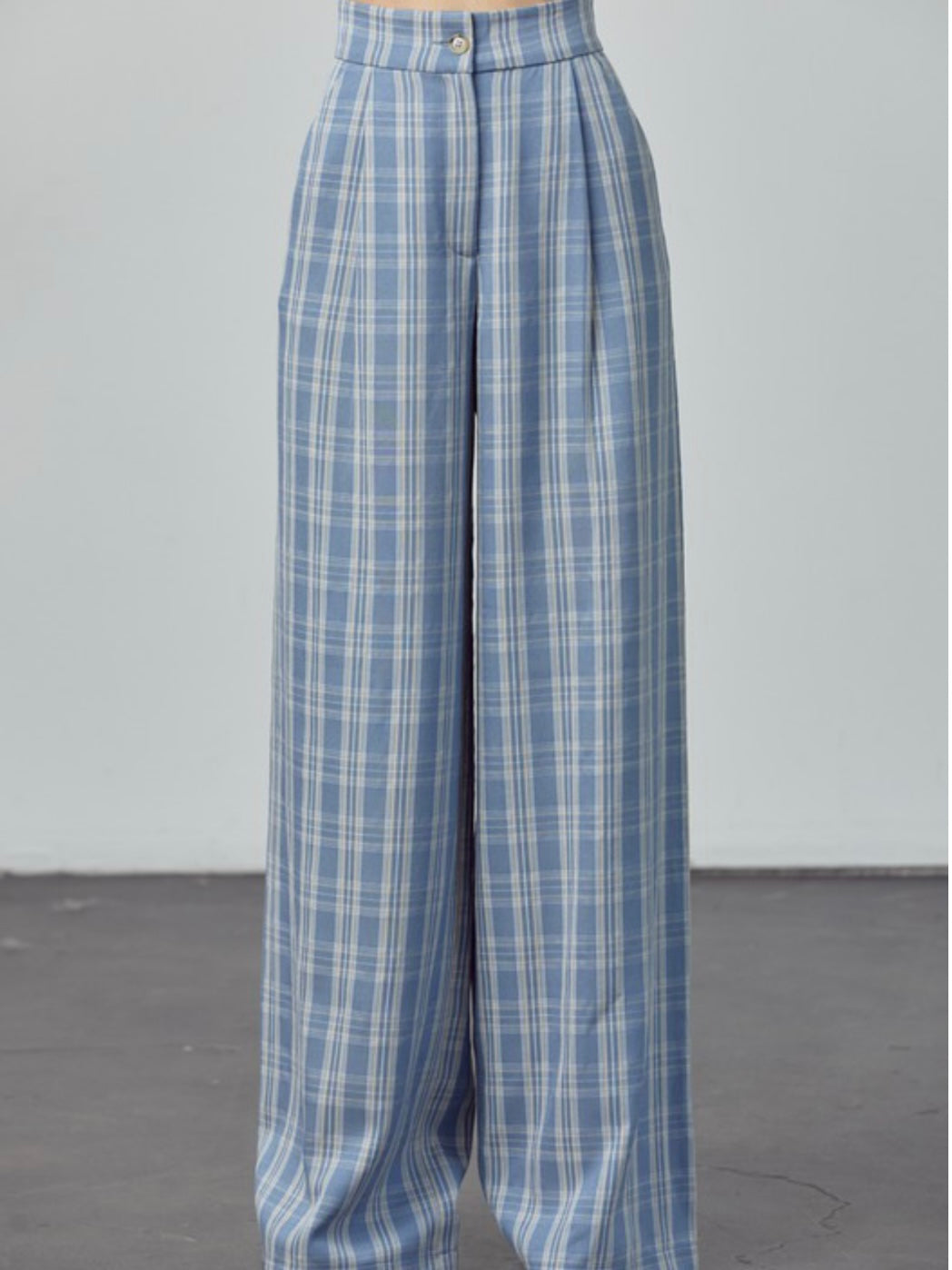 Blue Plaid High Waist Pants