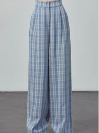 Blue Plaid High Waist Pants