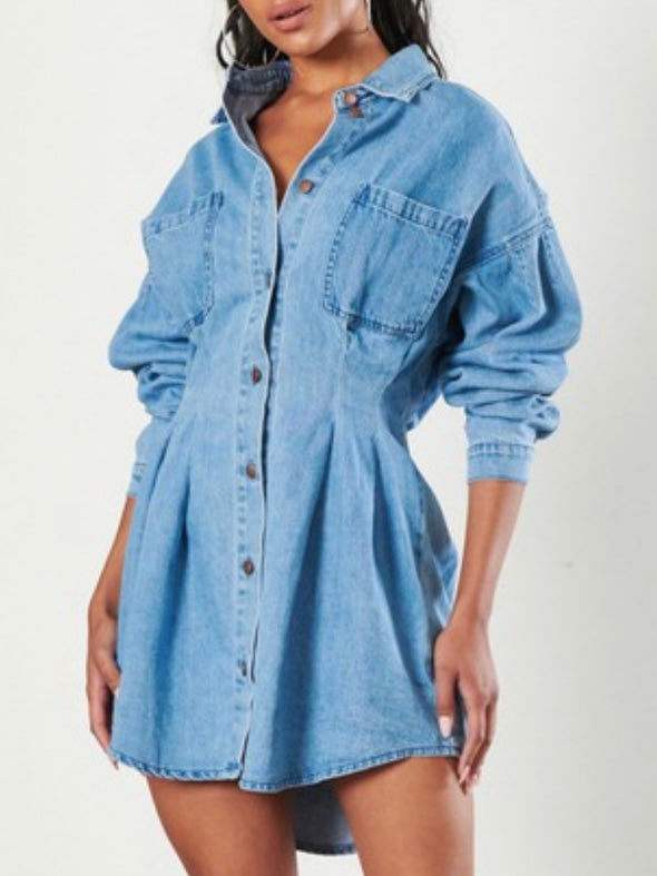 Medium Wash Fitted Denim Dress