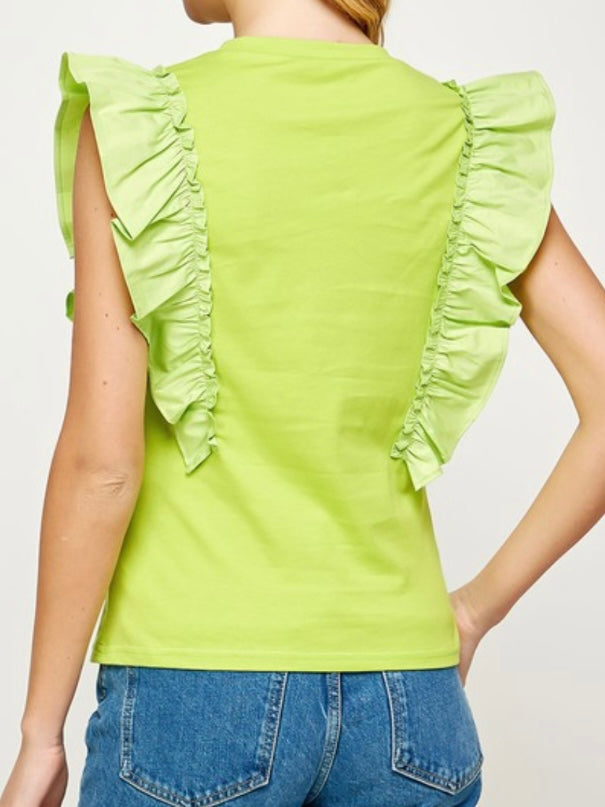 Lime Ruffled Knit Top