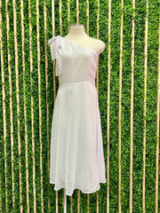 White Chiffon Dots One Shoulder Midi Dress