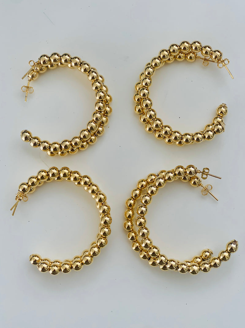 Gold Beaded Hoops