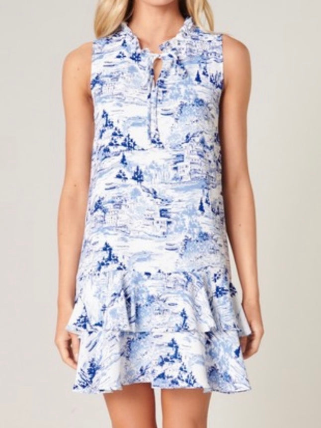 Blue Graceland Ruffled Drop Waist Short Dress