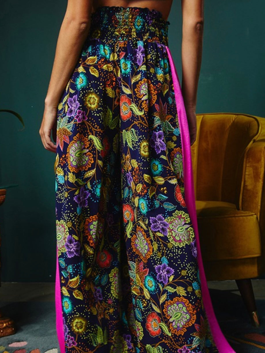 Navy Fuchsia Paisley Wide Leg Pant