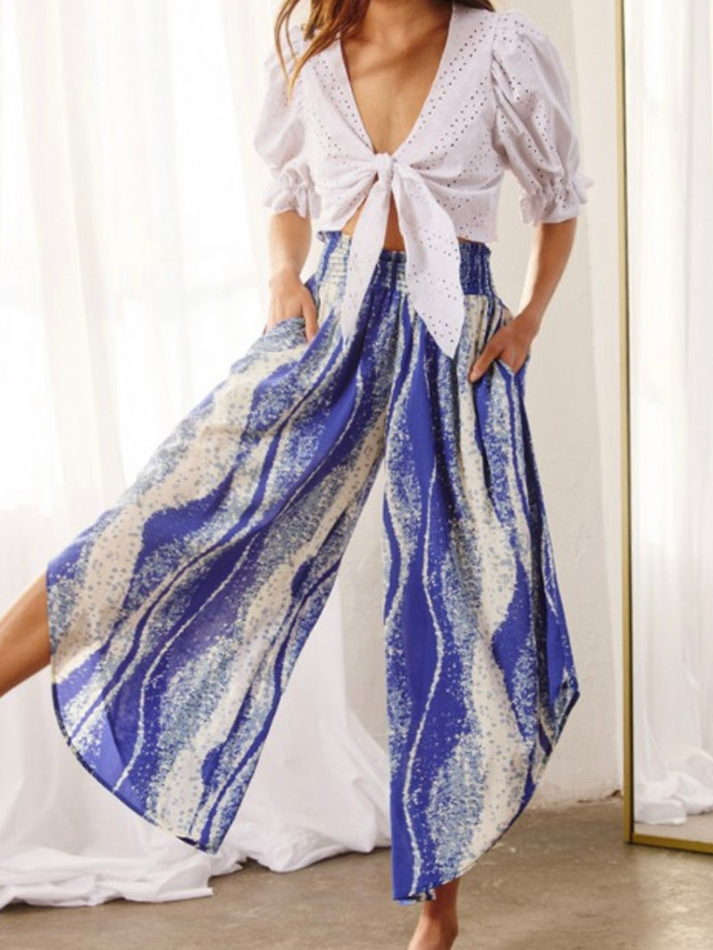Blue Waves Crop Wide Leg Pants