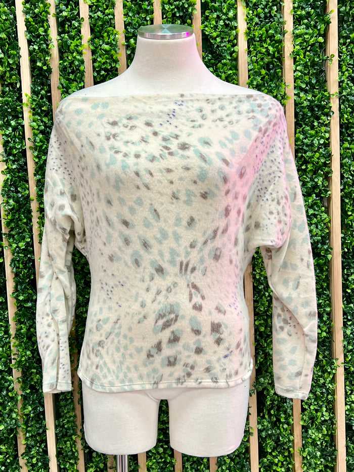 Mint Cream Brushed Print Off Shoulder Top