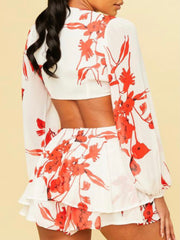 Red FLoral Cutout Romper