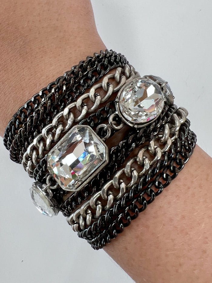 Silver Hematite Crystal Multi Chain Bracelet