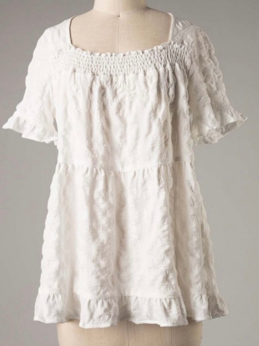 White Short Sleeve Tiered Top