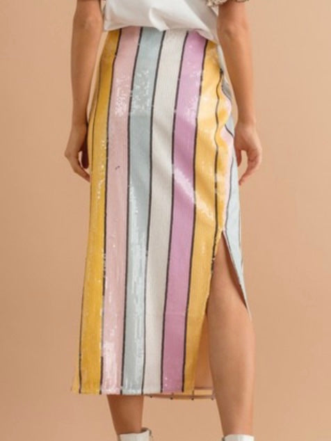 Sequin Striped Midi Skirt