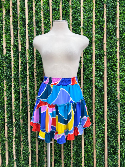 Blue Multi Print Skirt