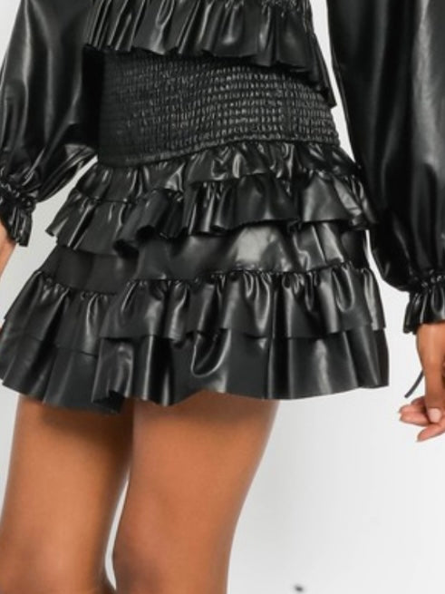 Black Pleather Ruffled Skirt