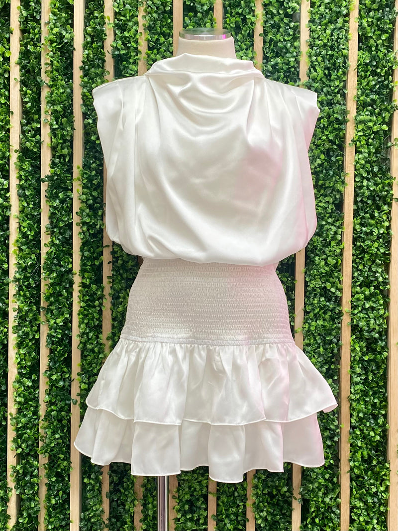 Off White Cowl Neck Short Dress