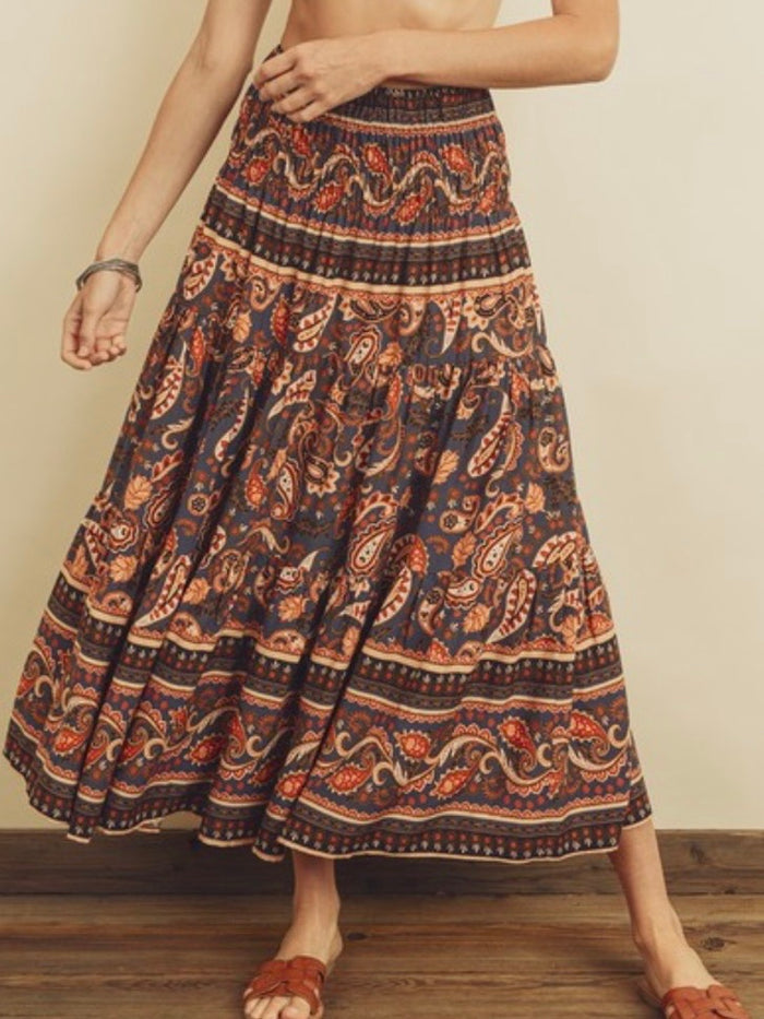 Indigo Boho Maxi Skirt