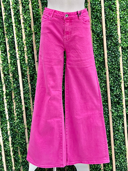 Washed Pink Wide Leg Jeans