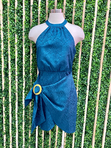 Paisley Blue Textured Cold Shoulder Dress